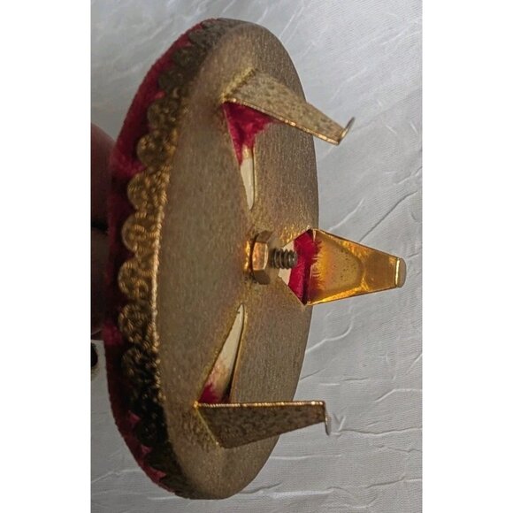 French Poodle Pin Cushion Pearl Gold Trinket Red Velvet Dog Jewelry Dish 60s Vtg - Picture 4 of 16